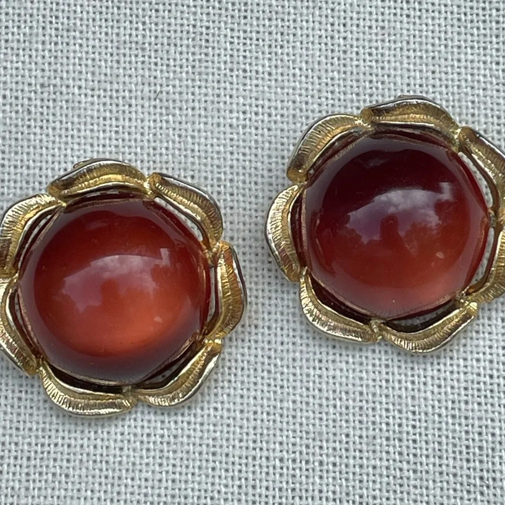 Vintage red moonglow lucite earrings